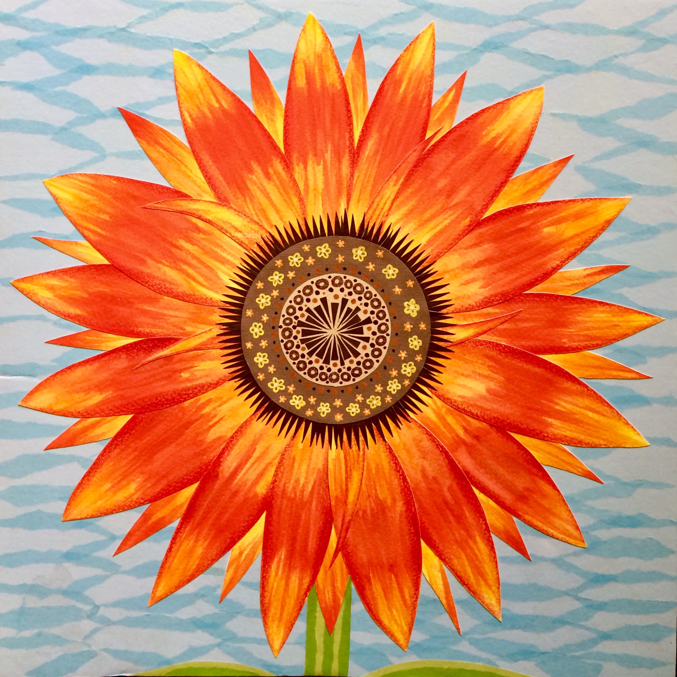 “Sunflower Study”, mixed media collage by Shalom Schultz